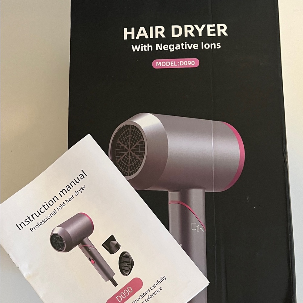 D090 Professional Ionic Hair Dryer - Gray and Pink